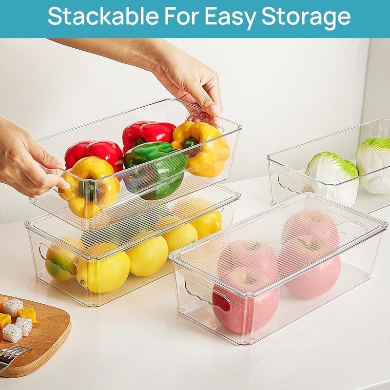 Vtopmart 4pcs Clear Organizers and Storage Bins with Lids, Stackable Plastic Storage Containers with Handles for Fridge, Freezer, Pantry, Cabinet, Kitchen Organization - Image 5